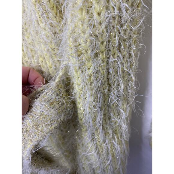 Anthropologie Yellow metallic, fuzzy, belted cardigan sweater small - Picture 5 of 8